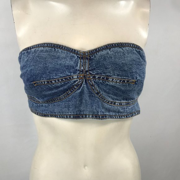 PILCRO BY ANTHROPOLOGIE - WOMEN'S 0 - Blue Denim Bustier Crop Tank corset - Picture 4 of 6